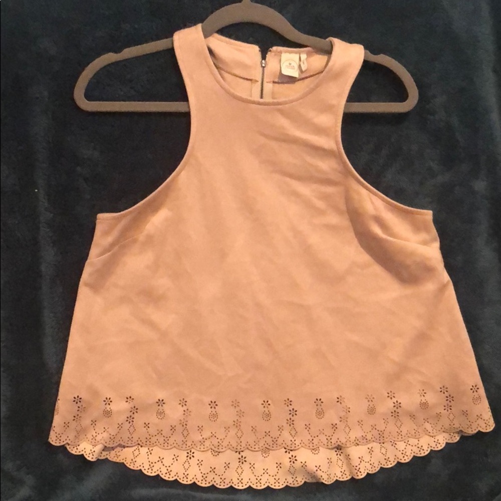 Faux Suede Laser Cut Racerback Top || Zipper Back